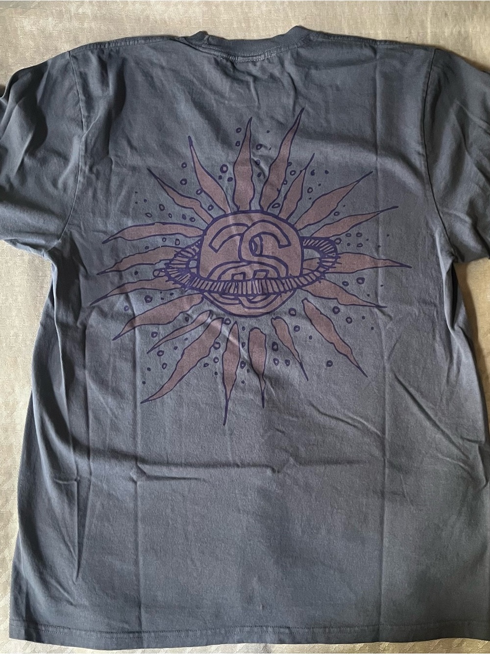 Stussy Navy Tee with Purple Sun Graphic